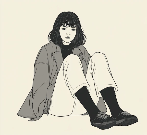 Monochrome Portrait of Seated Young Woman