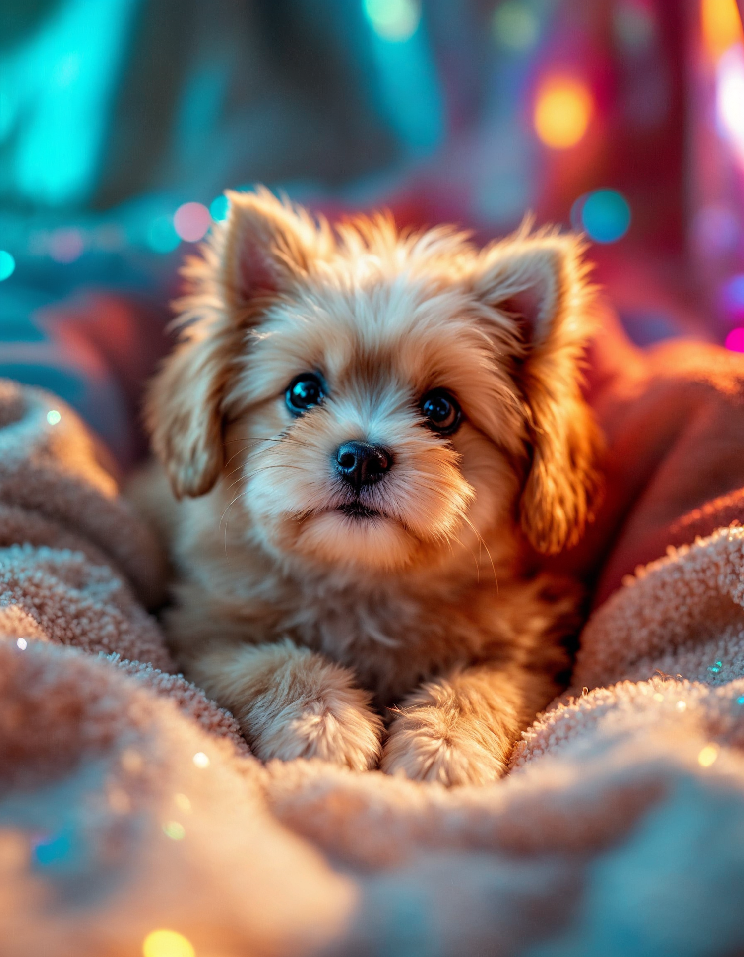 Adorable Fluffy Puppy on Blanket