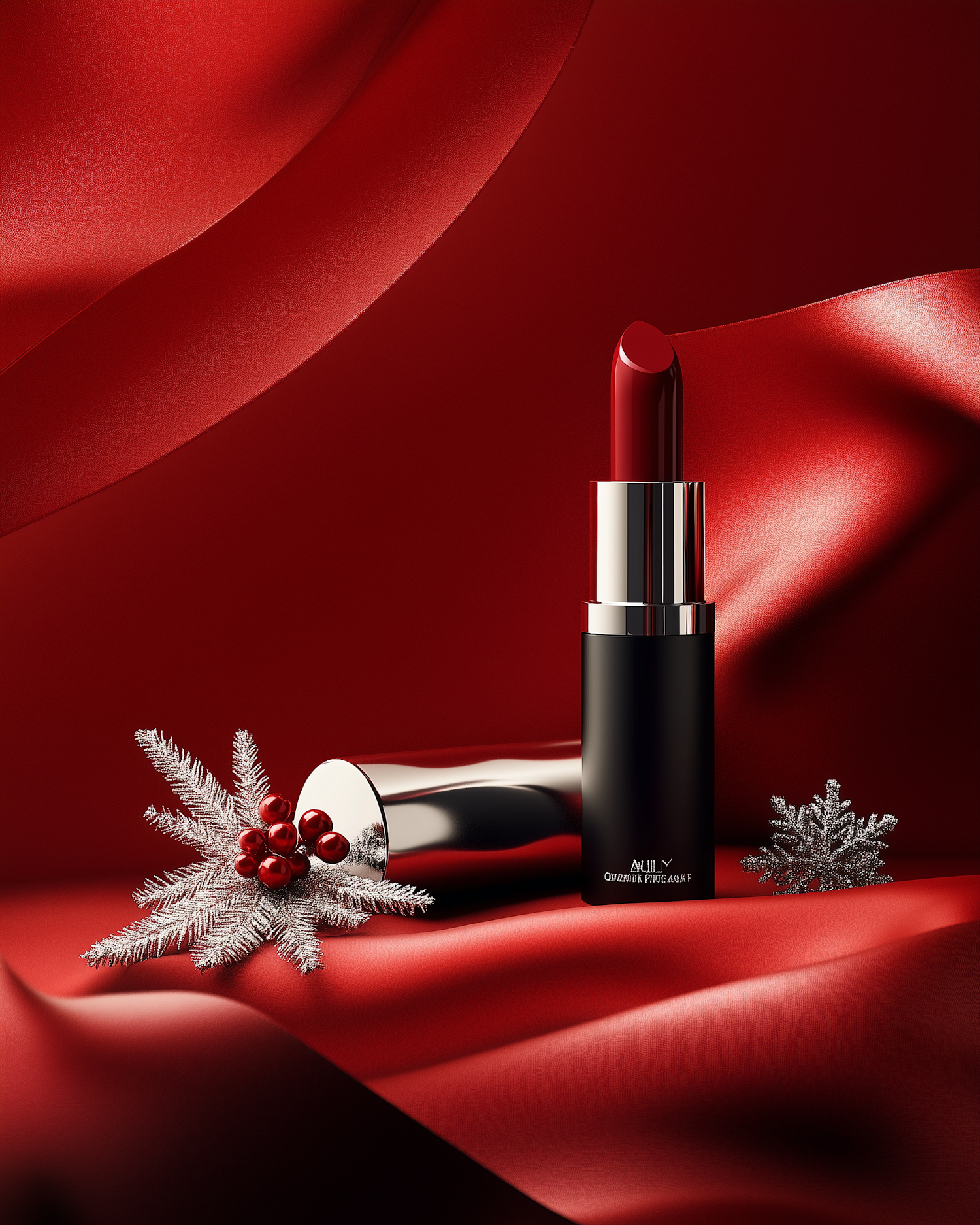 Luxurious Red Lipstick with Festive Elements