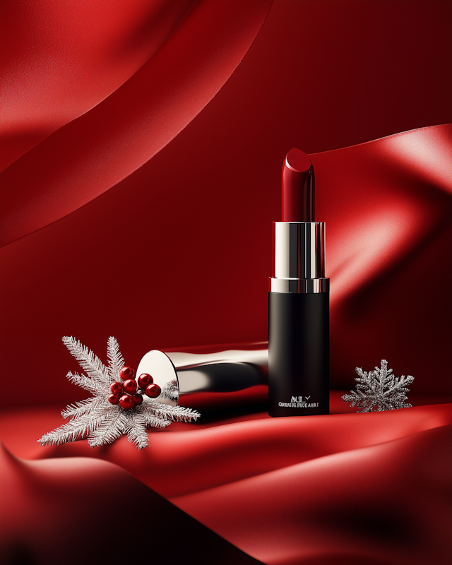 Luxurious Red Lipstick with Festive Elements