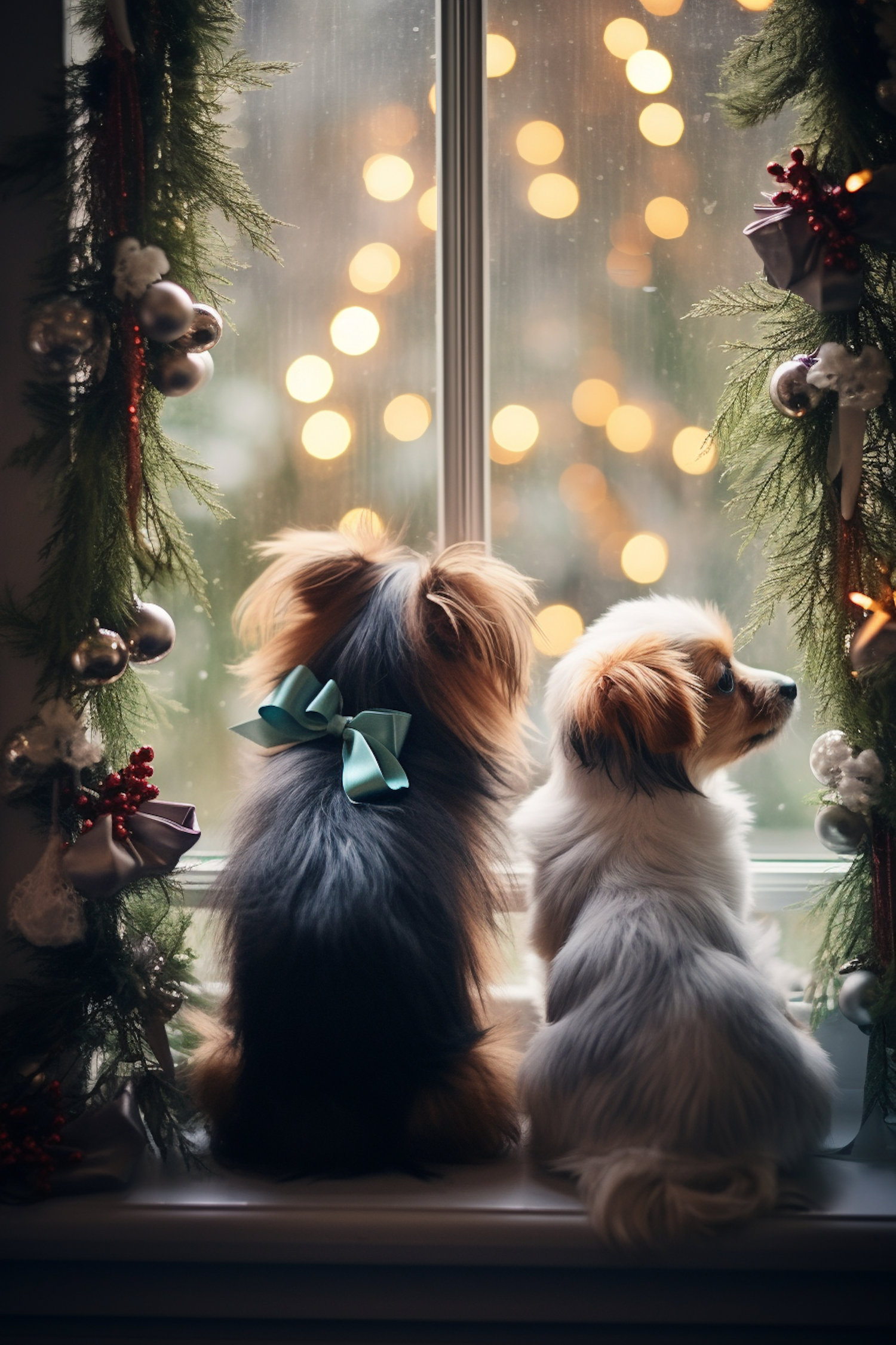 Festive Pups Awaiting Christmas Eve