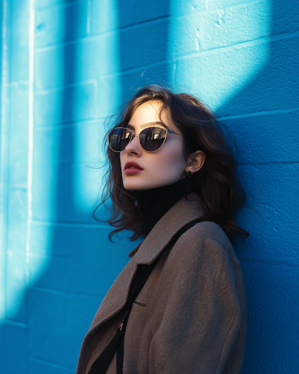 Woman Against Blue Wall