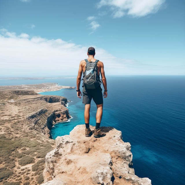 Contemplative Adventurer at Ocean's Edge