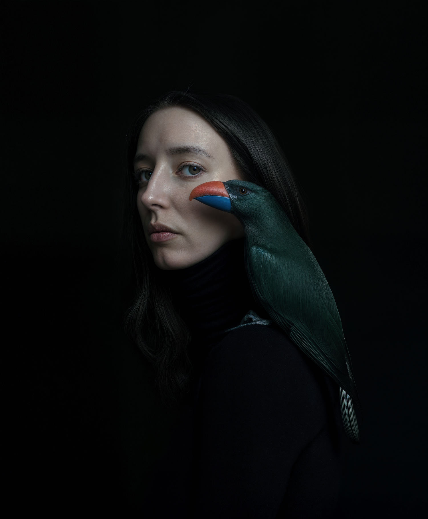 Serene Woman with Vibrant Bird