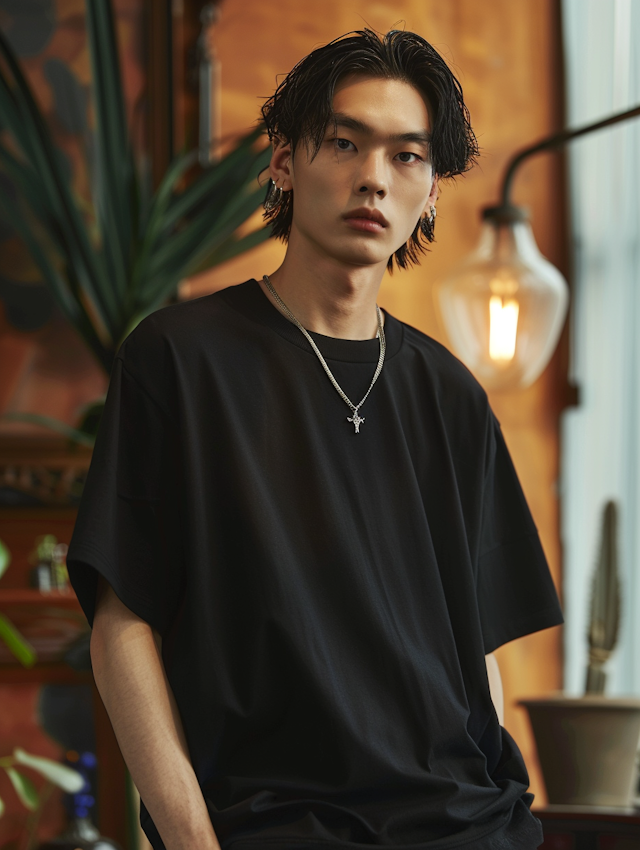 Portrait of a Young Man in Black T-shirt