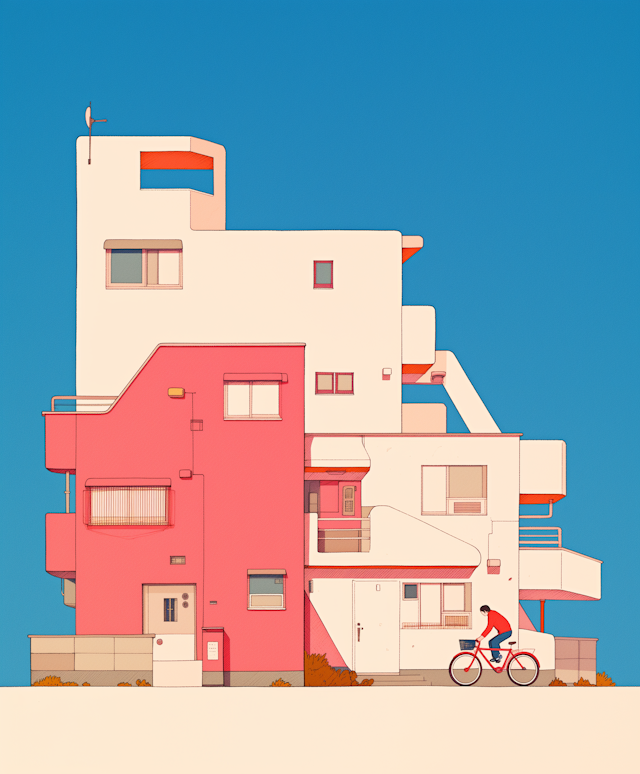 Modern Building with Cyclist