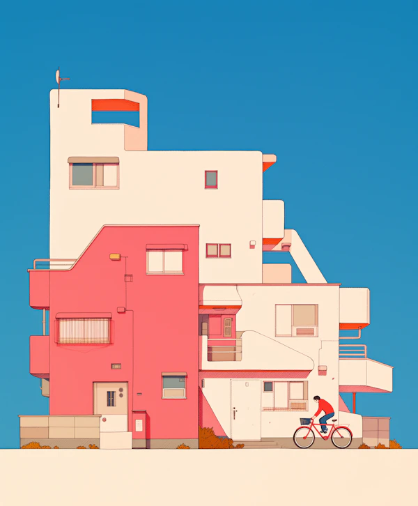 Modern Building with Cyclist