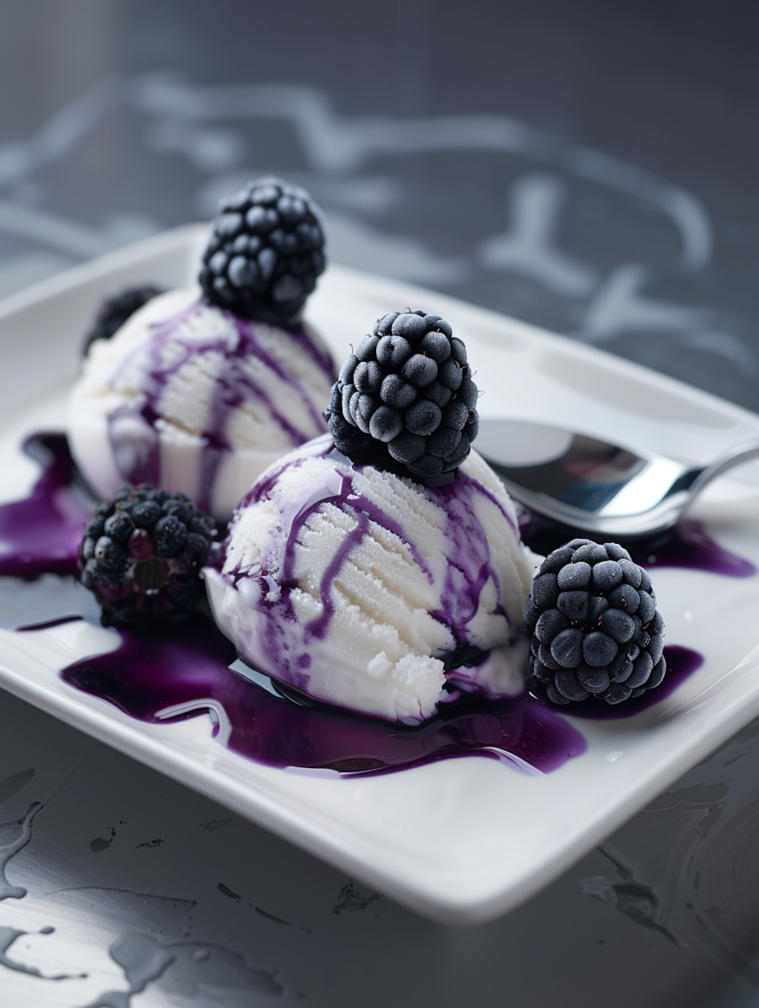 Elegant Vanilla Ice Cream with Blackberries