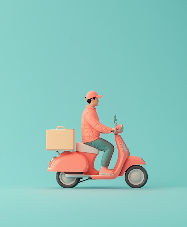 Man on Salmon Pink Scooter