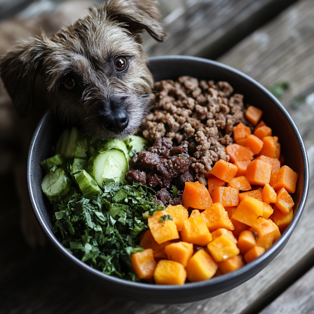 Curious Dog with Nutritious Bowl