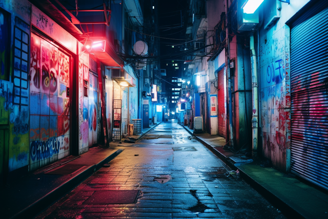 Neon Nocturne: Cyberpunk Alley in Repose