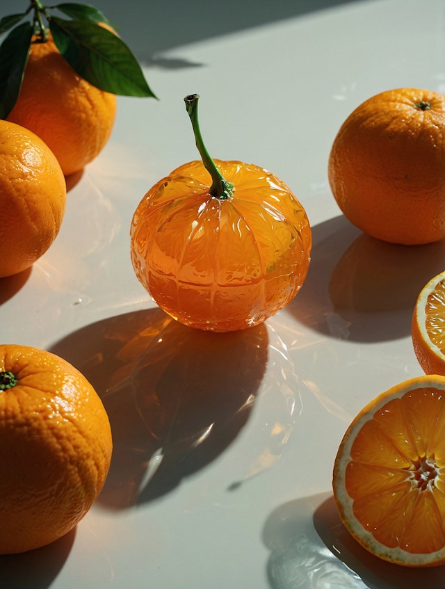 Oranges on Reflective Surface