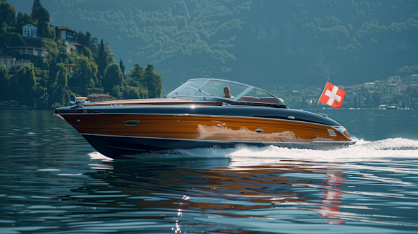 Classic Speedboat on Serene Lake