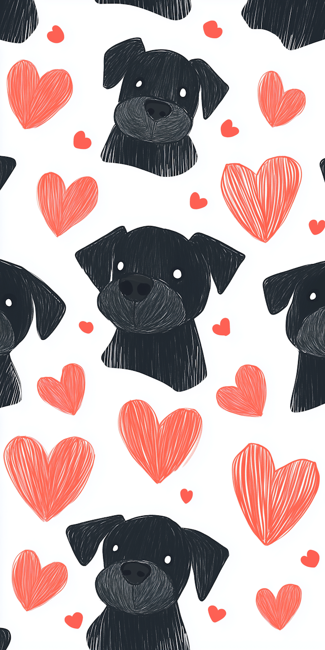 Playful Dog and Heart Pattern