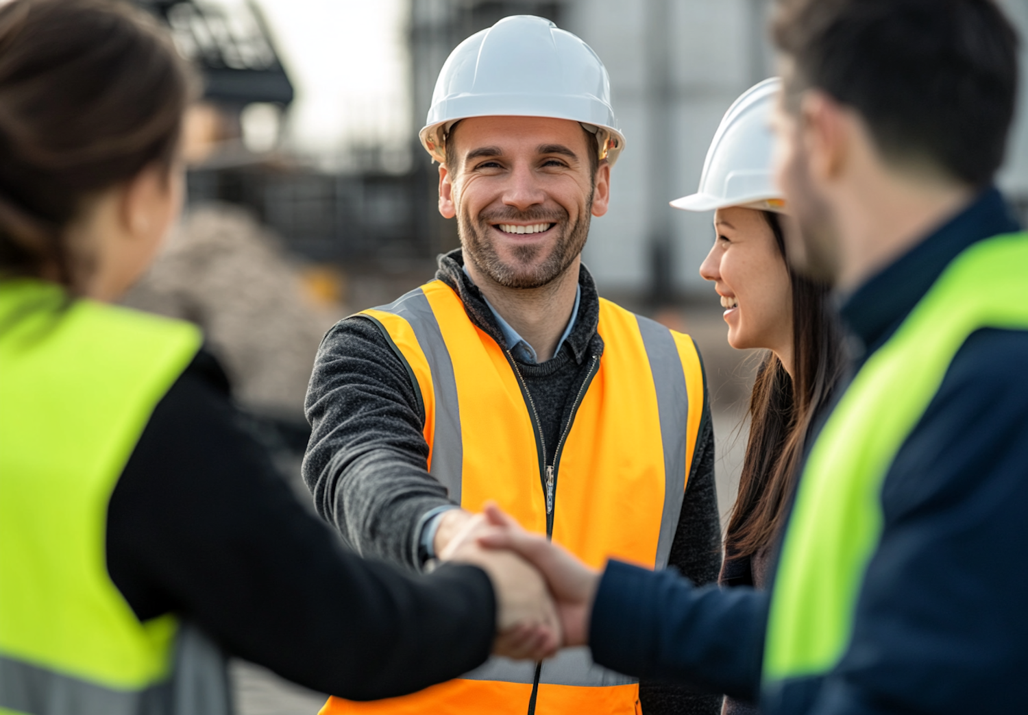 Friendly Interaction at Construction Site