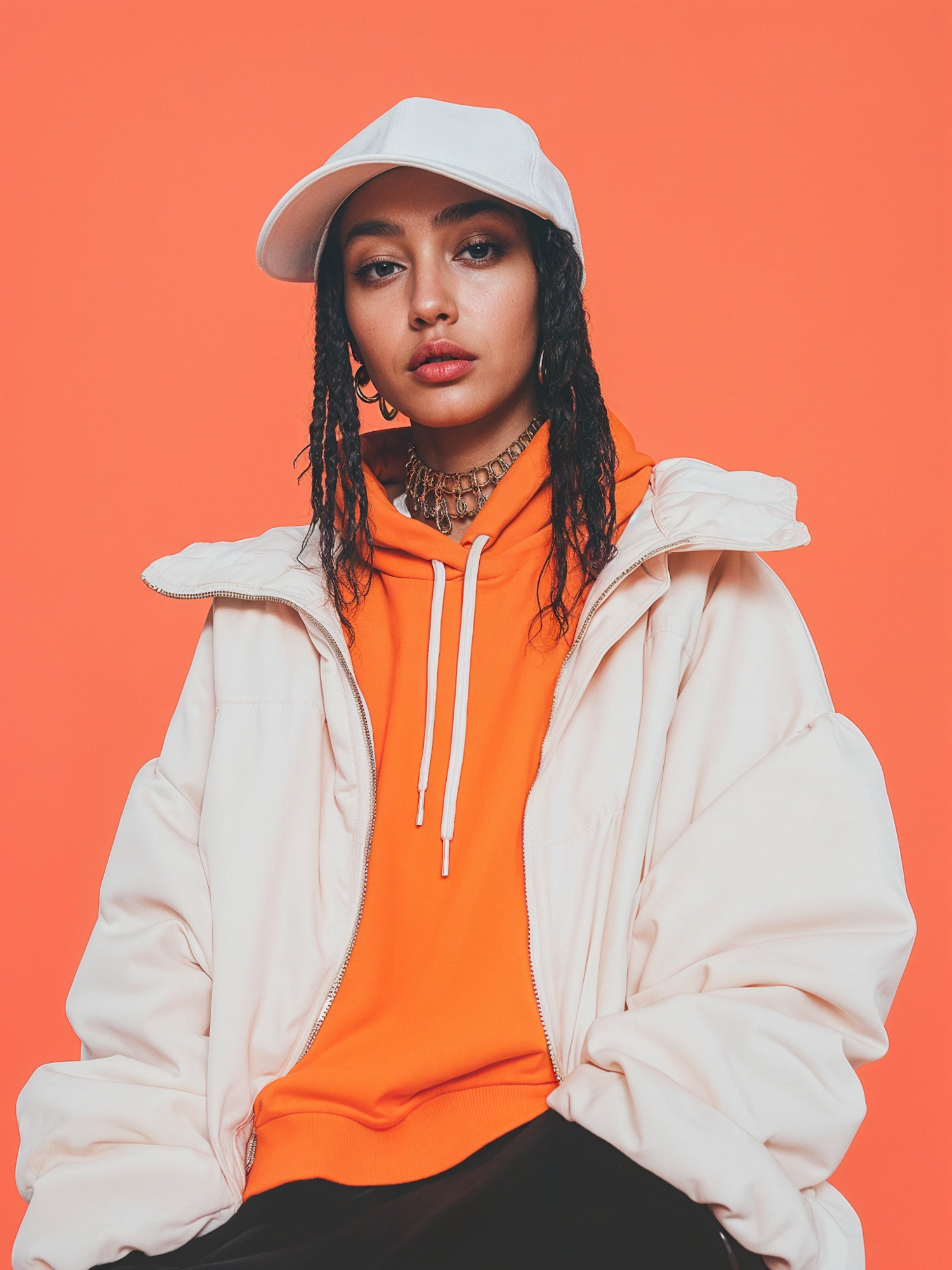 Person in Orange Hoodie with Braided Hair