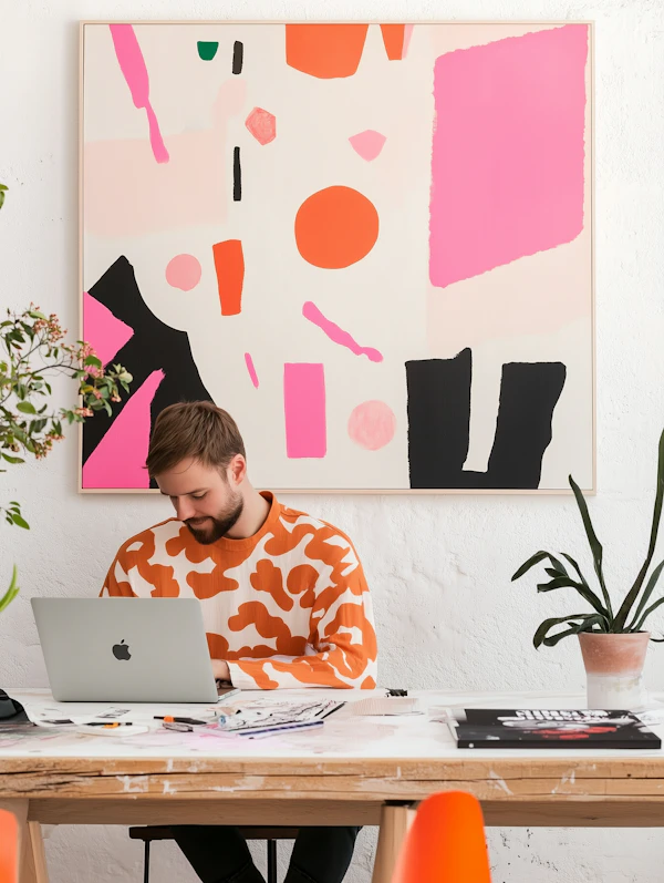 Creative Workspace with Abstract Art