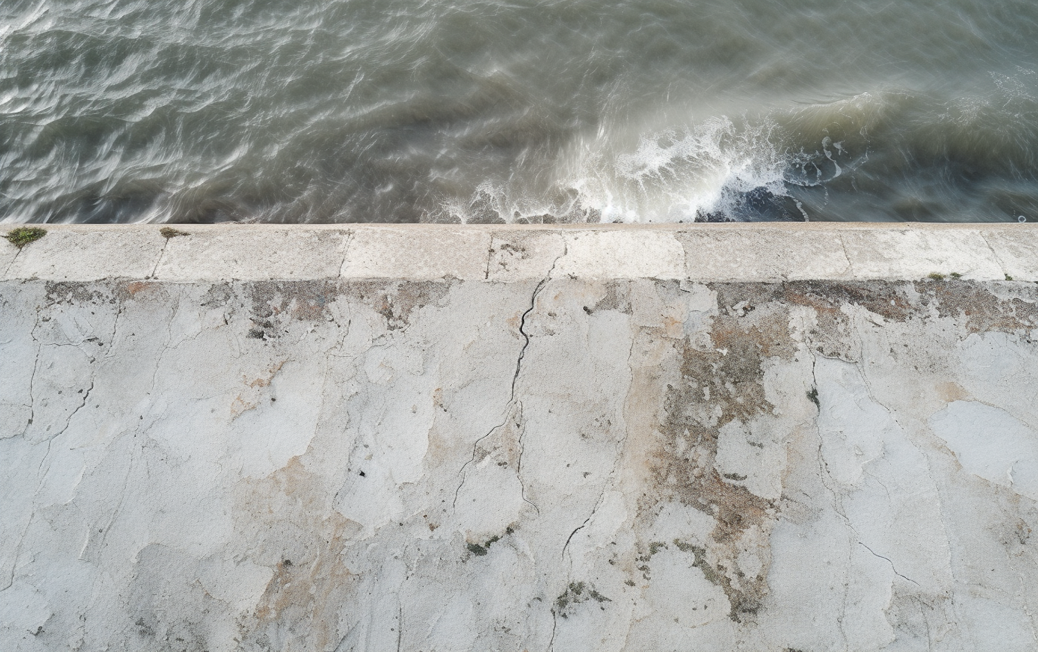 Concrete Seawall Against Ocean Waves