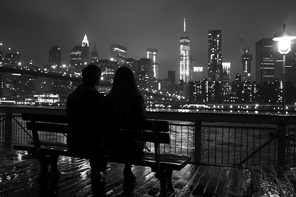 Romantic Couple Overlooking Cityscape at Night