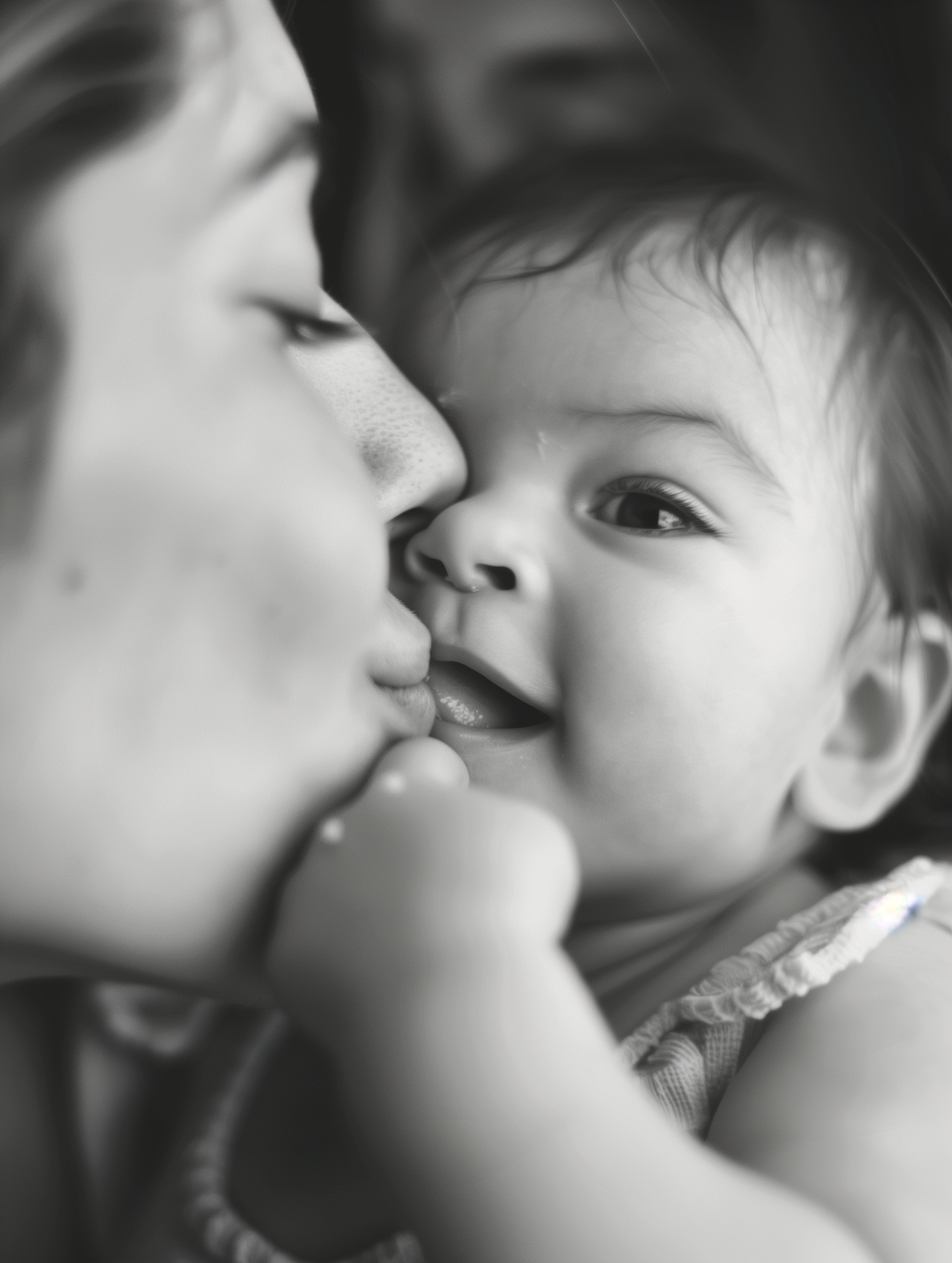 Family Embrace in Black and White