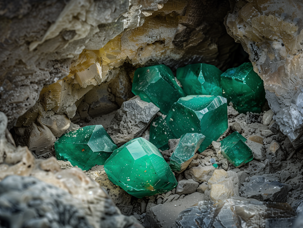 Emerald-Green Crystals in Rocky Crevice