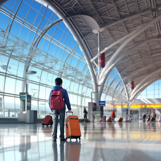 Solitary Traveler in Modern Airport Terminal