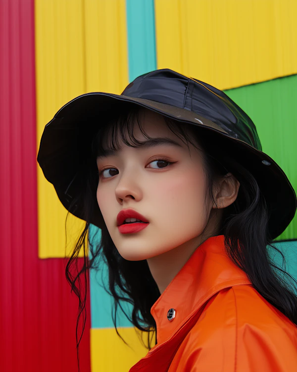 Fashionable Woman Against Colorful Wall