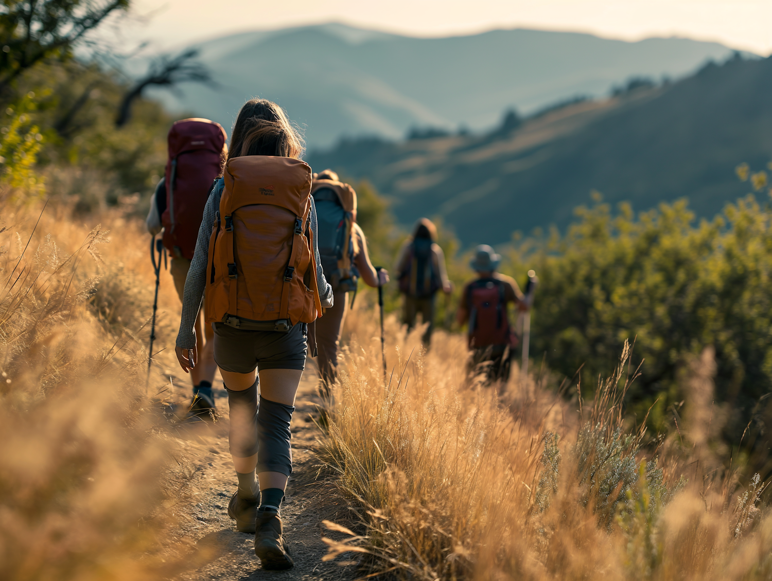 Golden Trailblazer: A Female Hiker's Journey at Sunrise