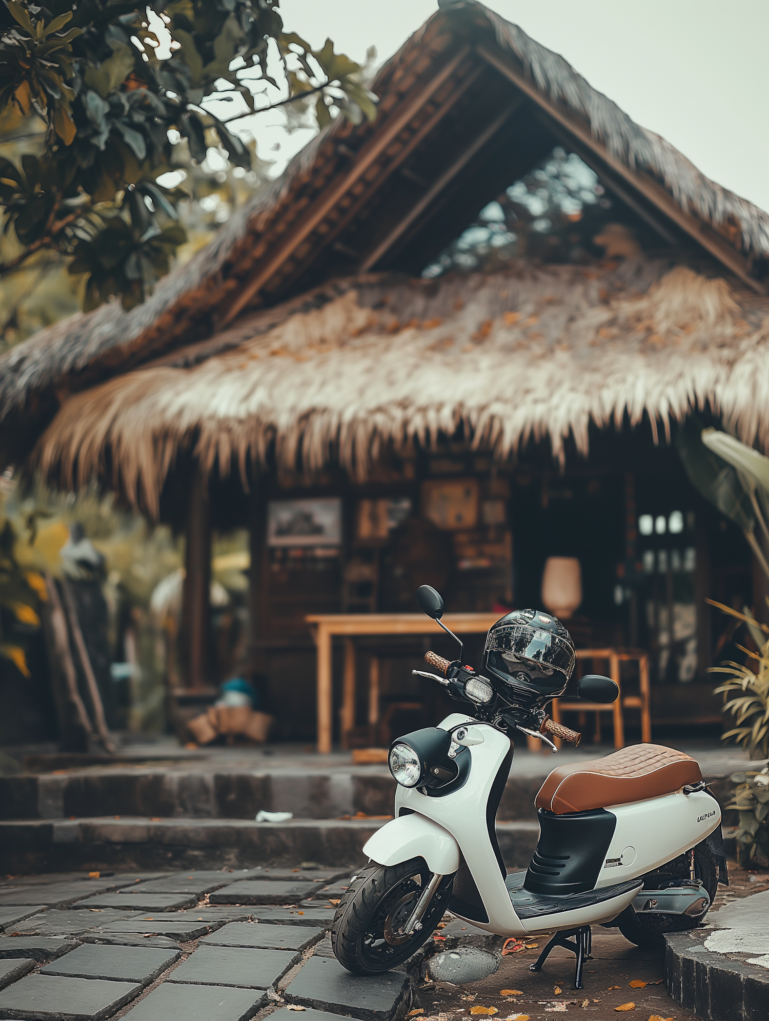 Serenity and Style: Modern Scooter in Tropical Setting