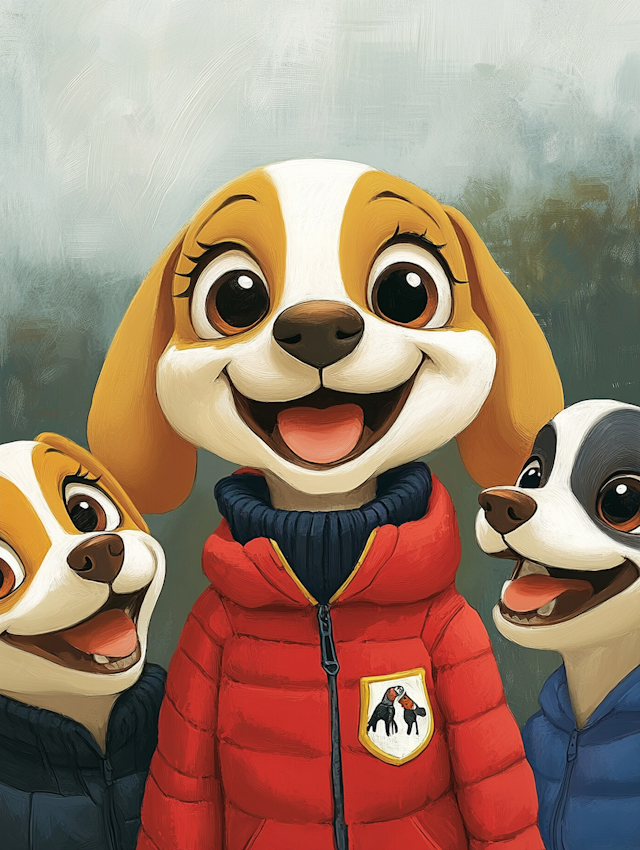 Animated Dogs in Colorful Jackets