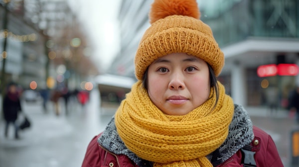 Winter Portrait of a Young Woman in the City