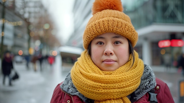 Winter Portrait of a Young Woman in the City