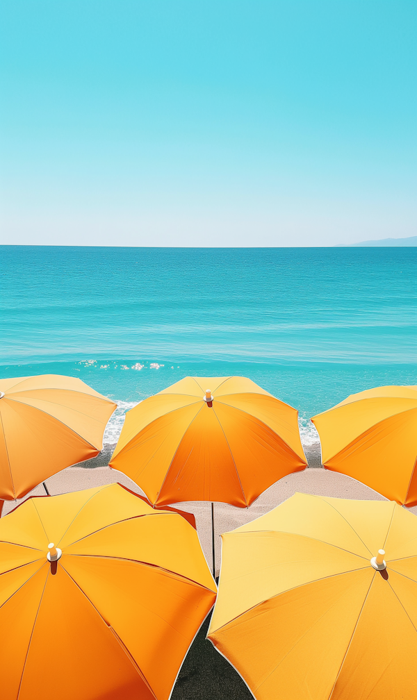 Serene Beach Scene with Orange Umbrellas