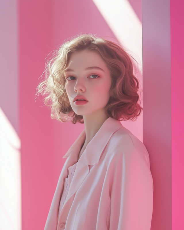 Contemplative Woman Against Pink Background