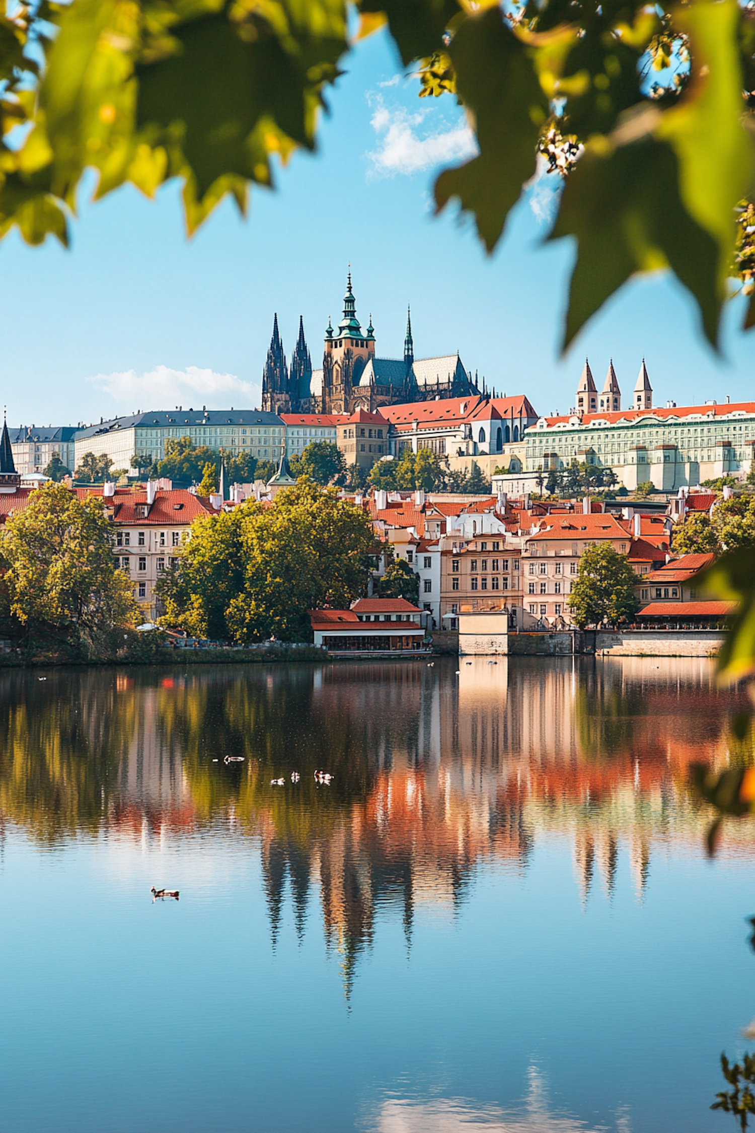 Gothic Cathedral and Scenic Water Reflection