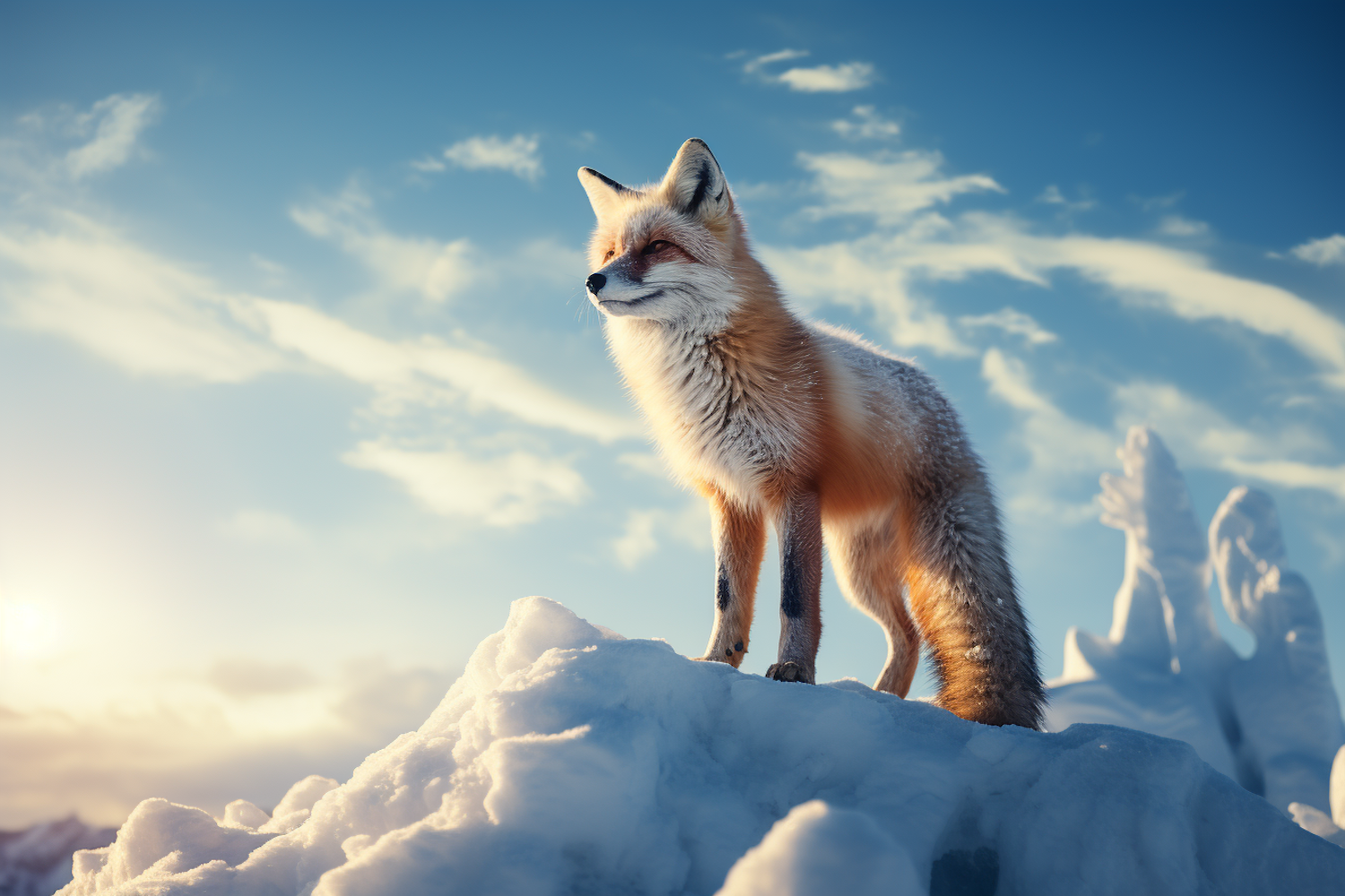 Majestic Sunlit Fox in Winter Serenity