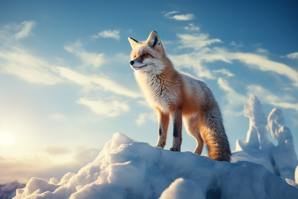 Majestic Sunlit Fox in Winter Serenity