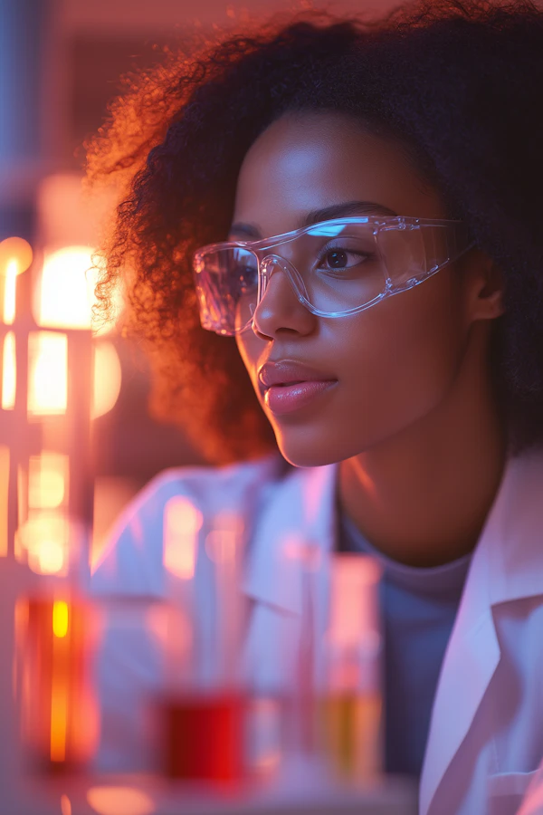 Focused Scientist in Vibrant Lab