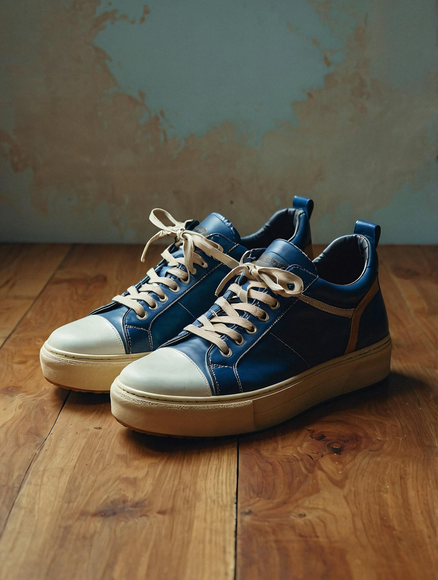 Stylish Sneakers on Wooden Floor