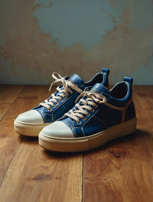 Stylish Sneakers on Wooden Floor