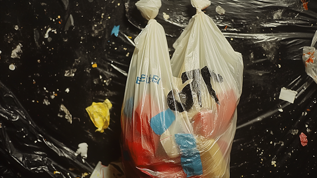 Plastic Bags Against Speckled Backdrop