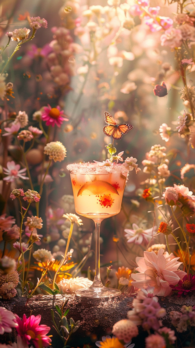 Summer Beverage Amidst Wildflowers