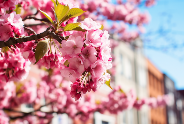 Urban Spring Awakening - Cherry Blossoms in Sunlight