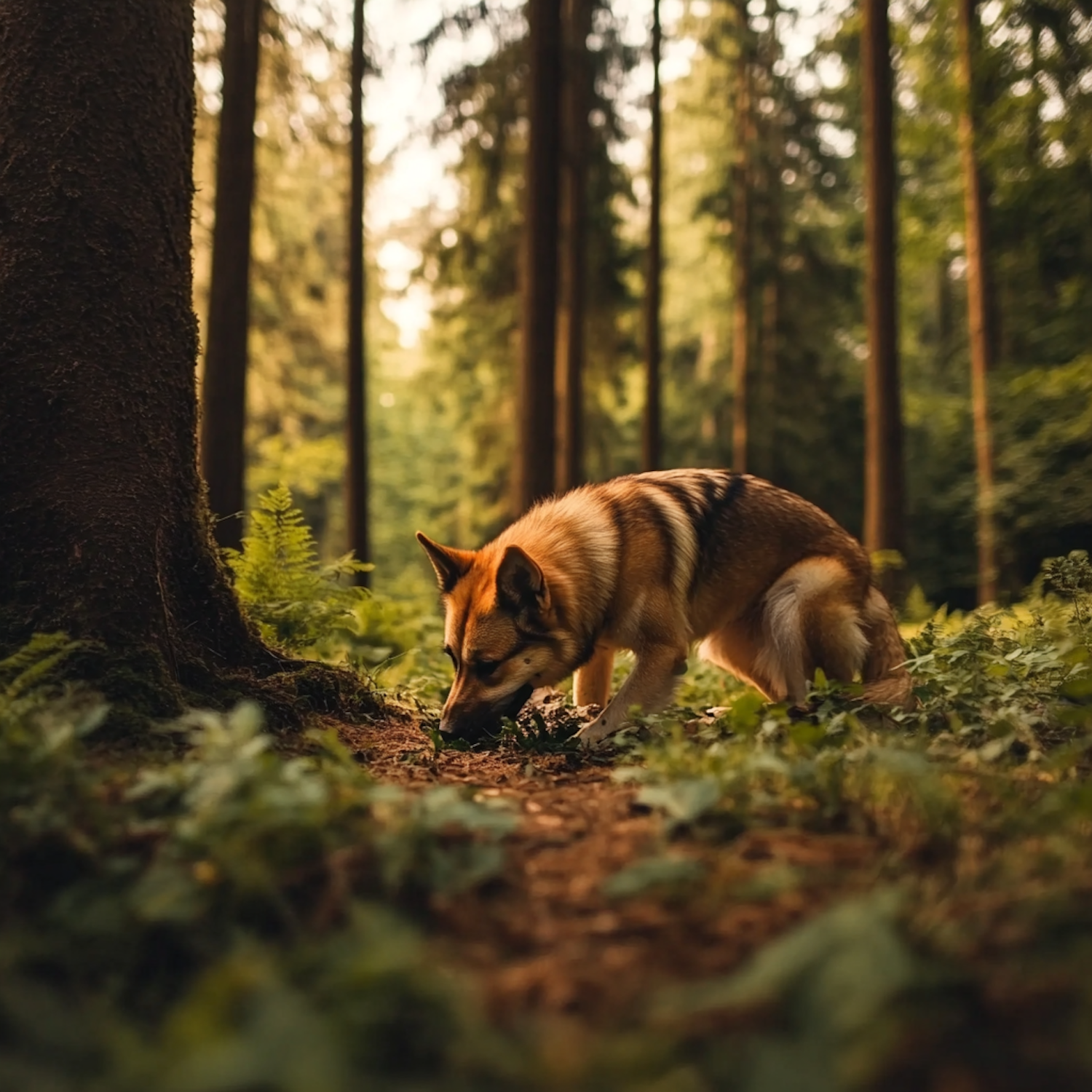 Curious Dog in Forest