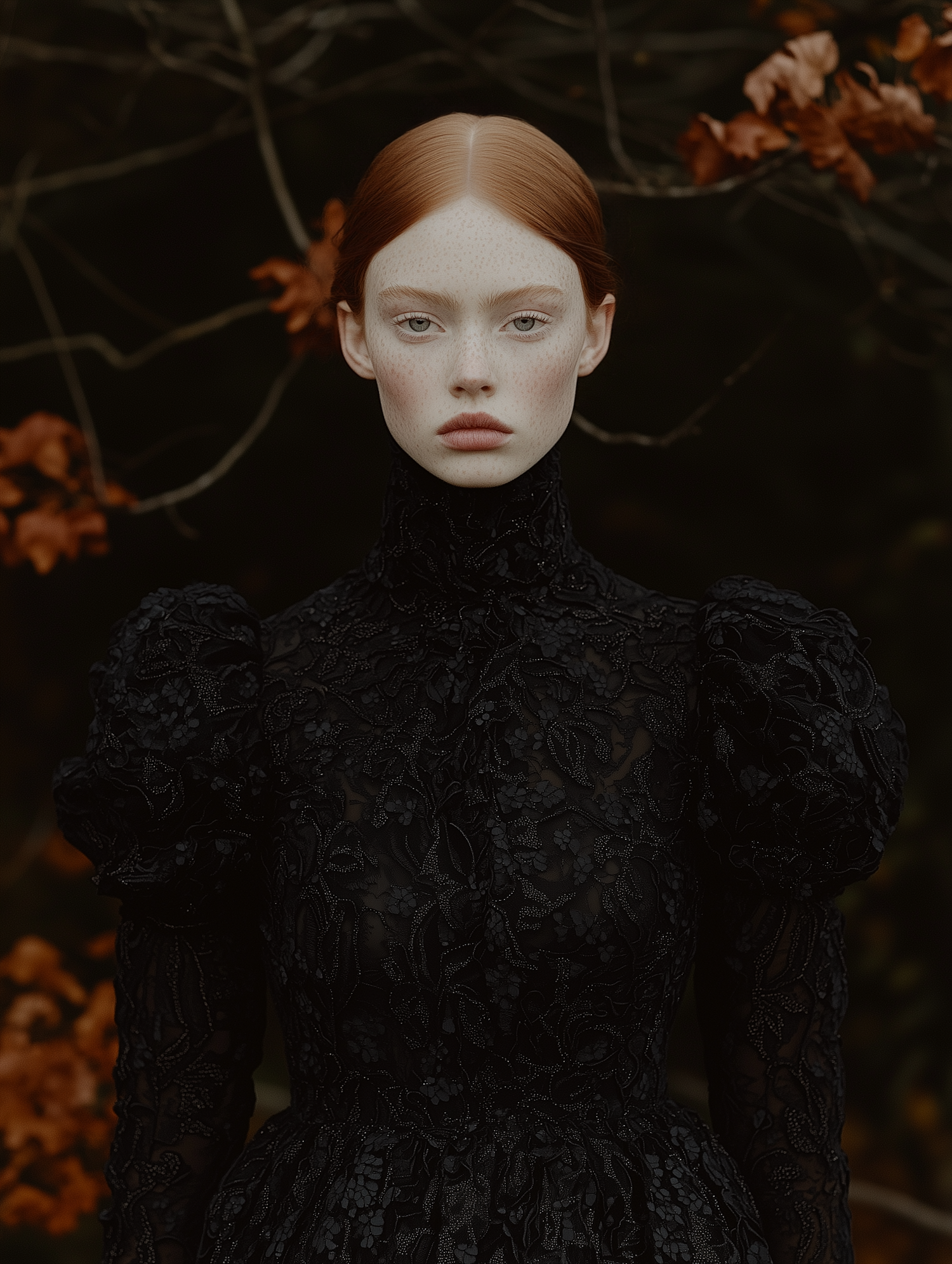 Elegant Red-Haired Individual in Lace Dress