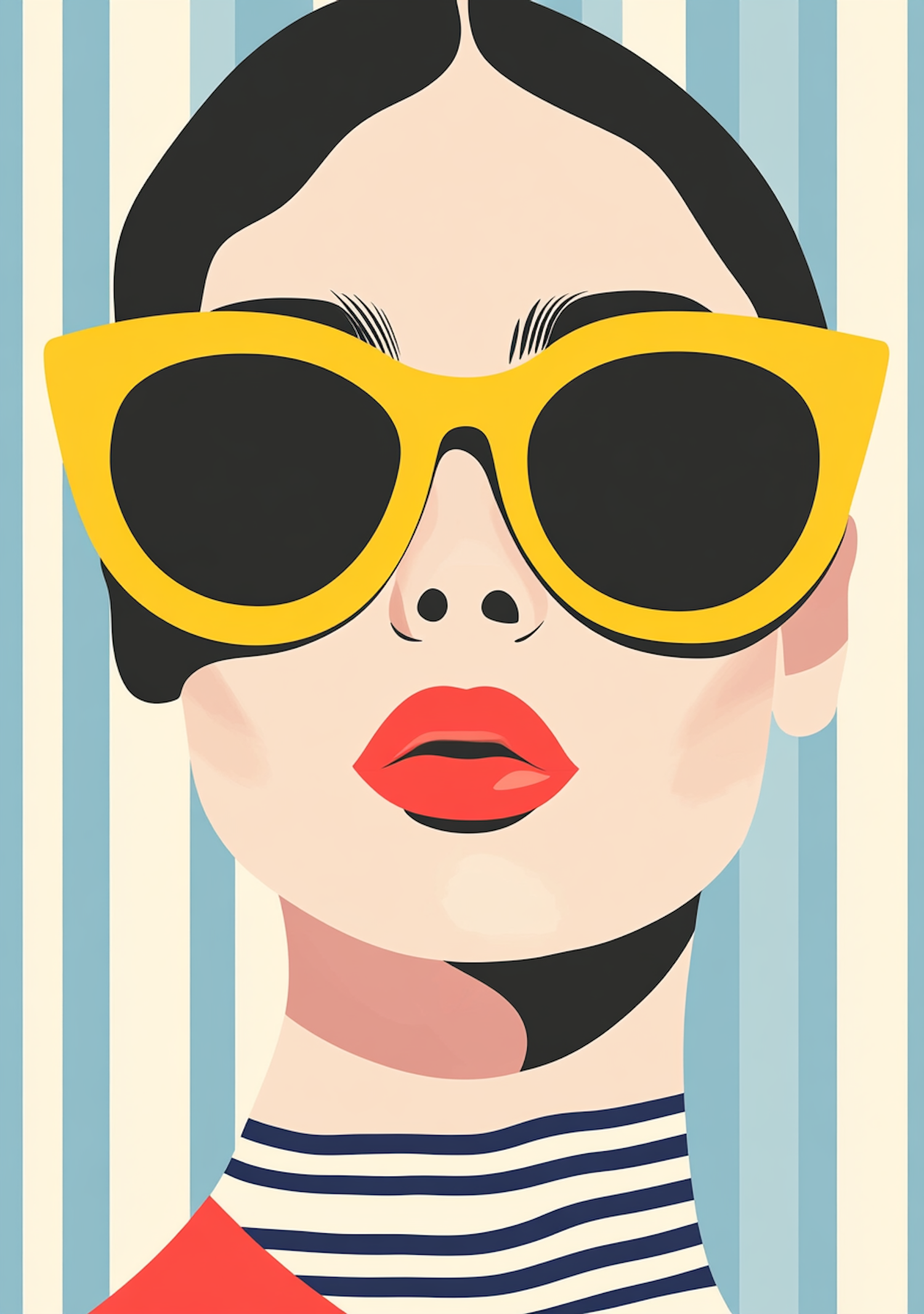 Stylized Illustration of Woman with Yellow Sunglasses