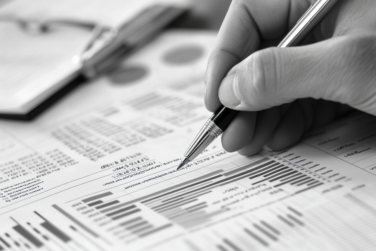 Close-Up of Hand with Fountain Pen on Financial Document