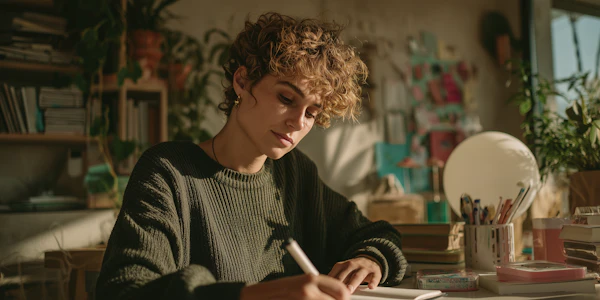 Woman Writing at Desk