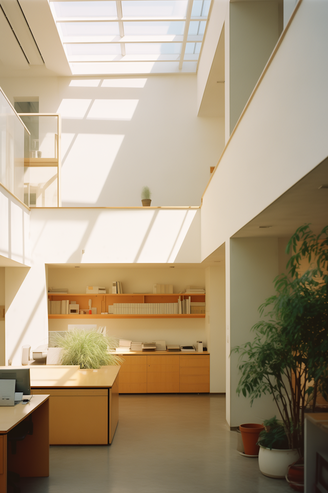 Contemporary Harmony: A Tranquil Modern Office Blanketed in Skylight