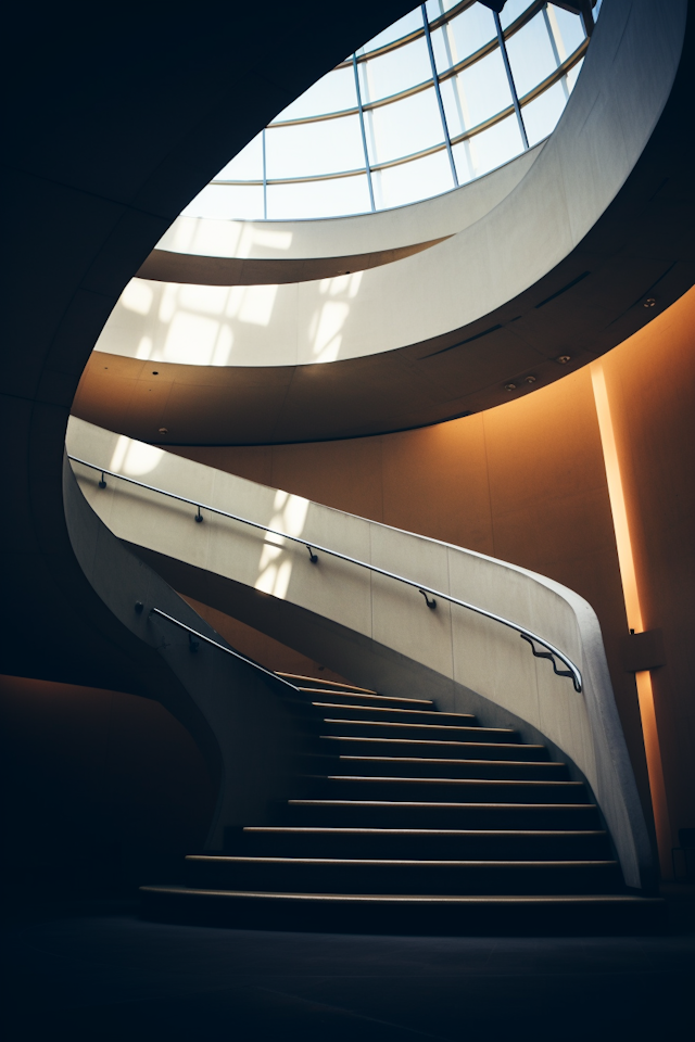 Serenity Curve: The Art of Light and Shadow in Modern Staircase Design